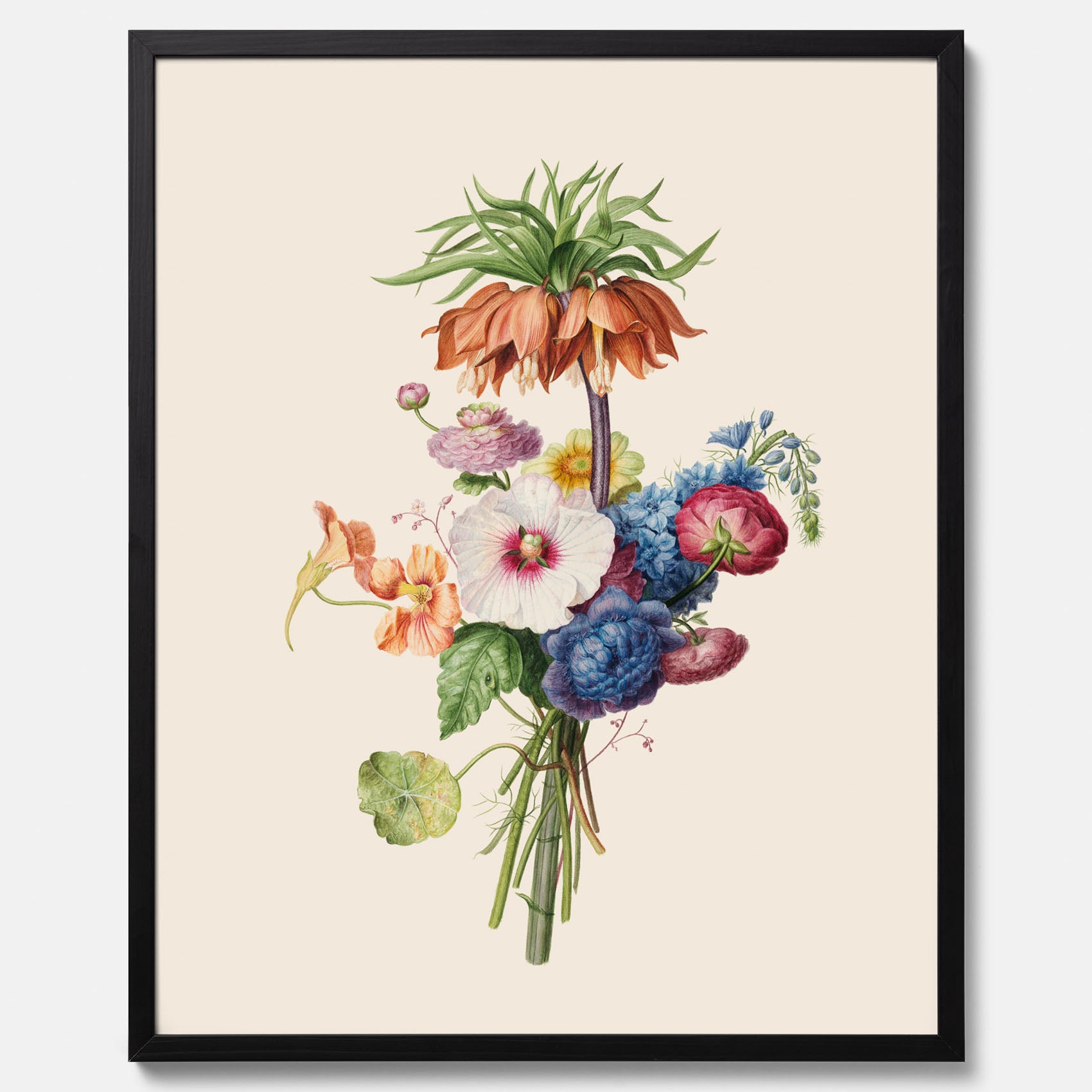 Vintageposter som visar en vacker illustration av en bukett blommor, skapad av den nederländska konstnären Henriëtte Geertruida Knip