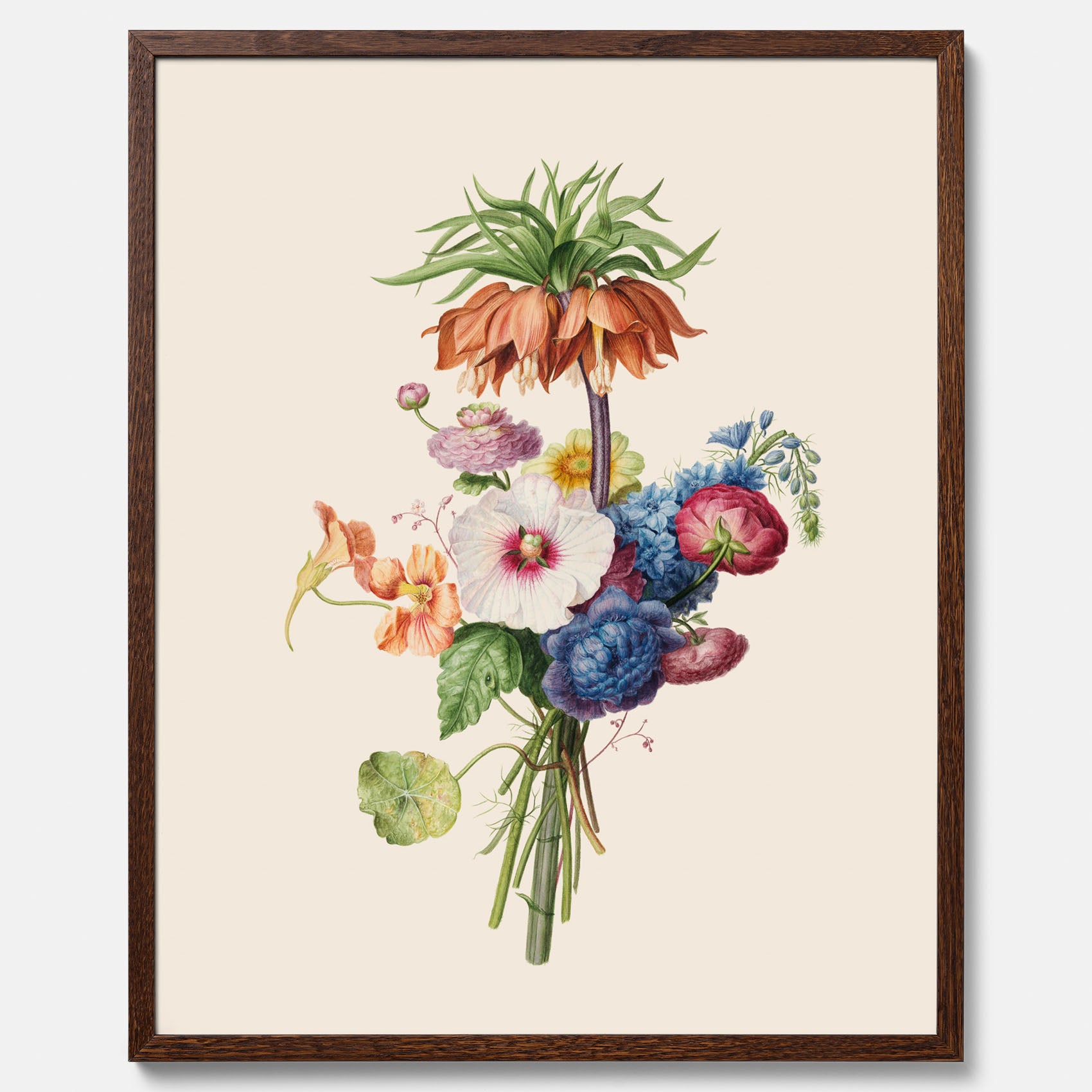 Vintageposter som visar en vacker illustration av en bukett blommor, skapad av den nederländska konstnären Henriëtte Geertruida Knip