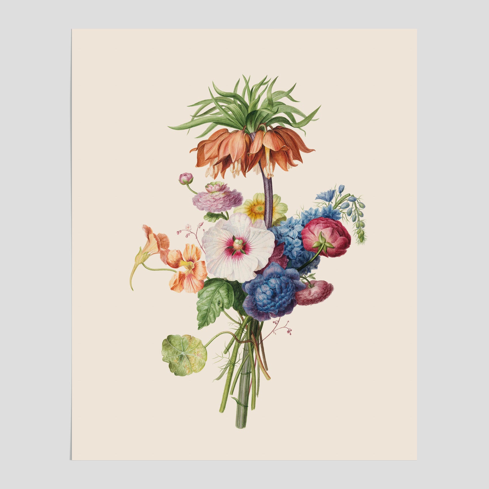 Vintageposter som visar en vacker illustration av en bukett blommor, skapad av den nederländska konstnären Henriëtte Geertruida Knip
