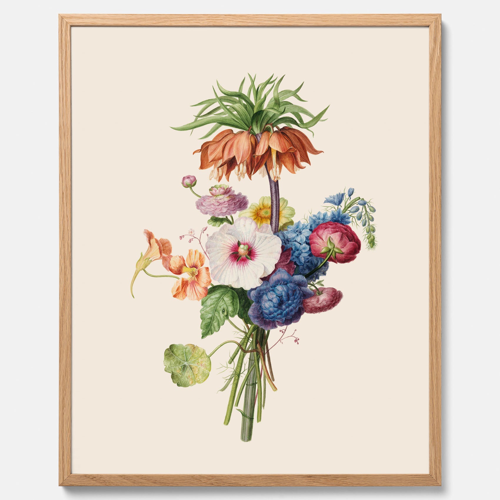 Vintageposter som visar en vacker illustration av en bukett blommor, skapad av den nederländska konstnären Henriëtte Geertruida Knip