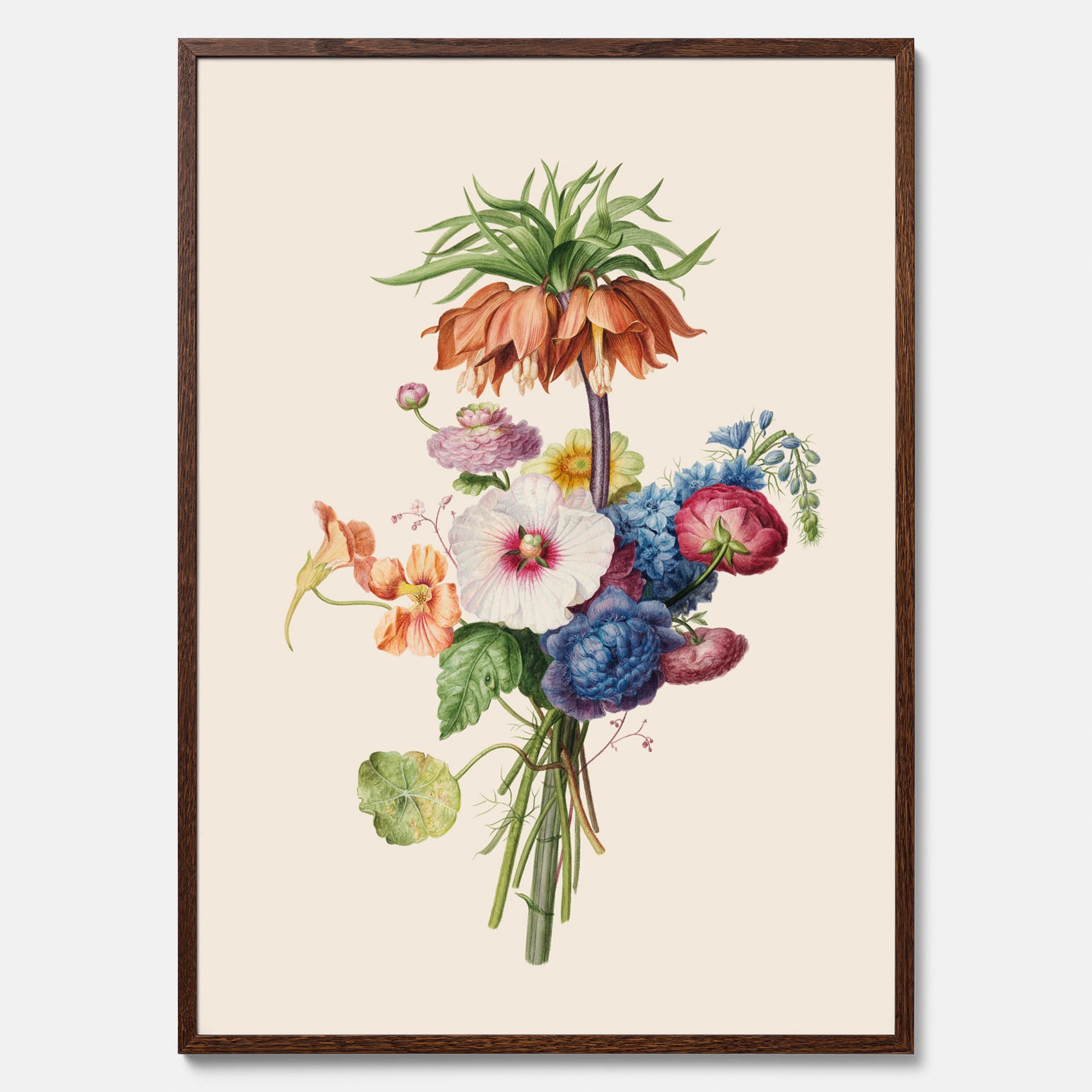 Vintageposter som visar en vacker illustration av en bukett blommor, skapad av den nederländska konstnären Henriëtte Geertruida Knip