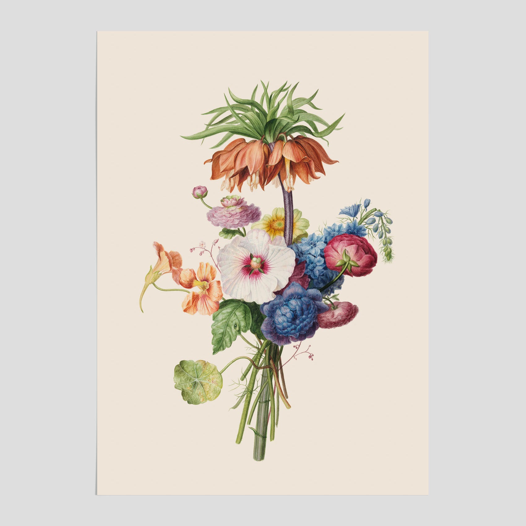 Vintageposter som visar en vacker illustration av en bukett blommor, skapad av den nederländska konstnären Henriëtte Geertruida Knip