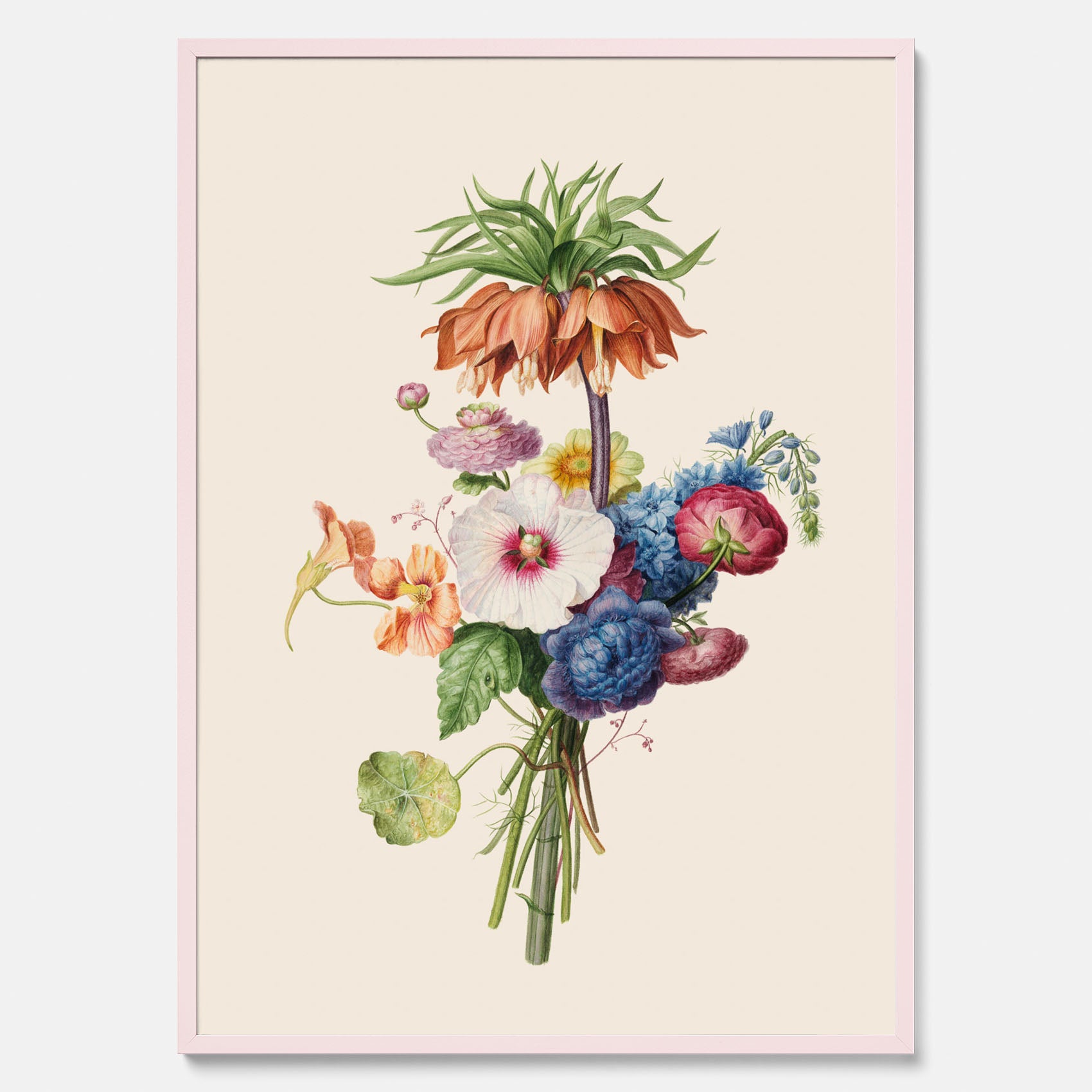 Vintageposter som visar en vacker illustration av en bukett blommor, skapad av den nederländska konstnären Henriëtte Geertruida Knip