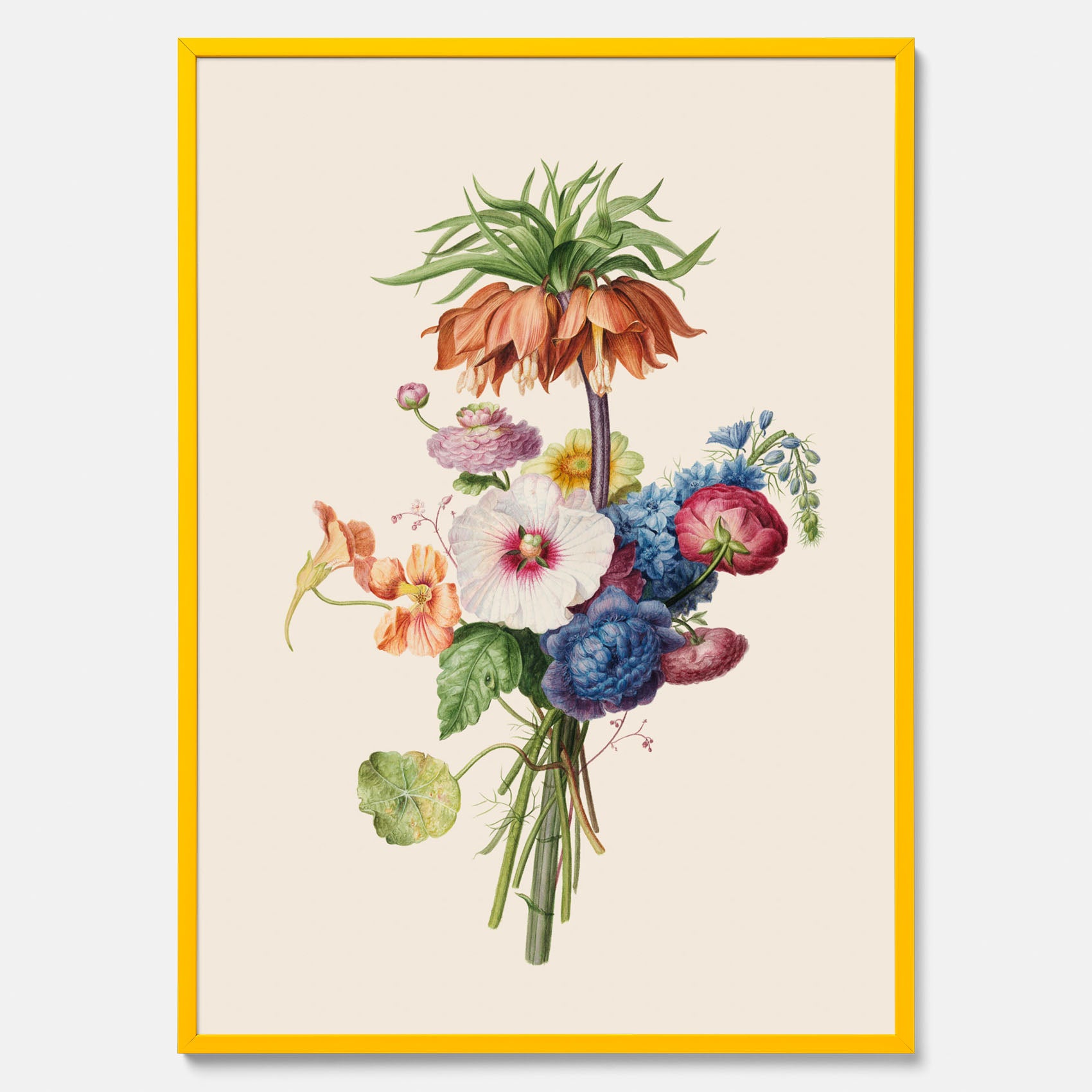 Vintageposter som visar en vacker illustration av en bukett blommor, skapad av den nederländska konstnären Henriëtte Geertruida Knip