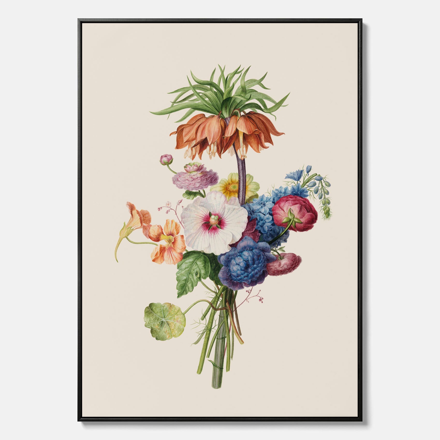 Vintagecanvas som visar en vacker illustration av en bukett blommor, skapad av den nederländska konstnären Henriëtte Geertruida Knip