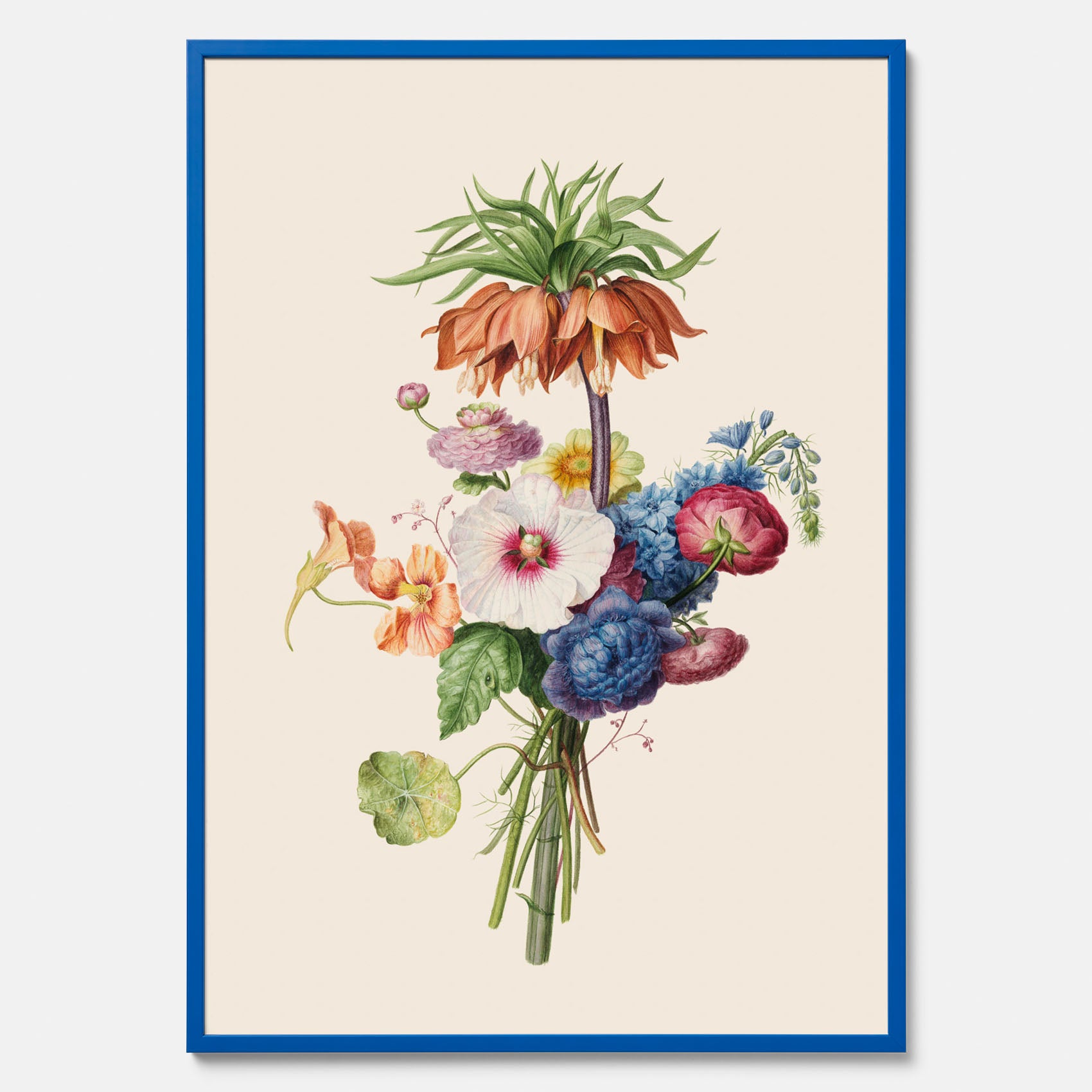 Vintageposter som visar en vacker illustration av en bukett blommor, skapad av den nederländska konstnären Henriëtte Geertruida Knip