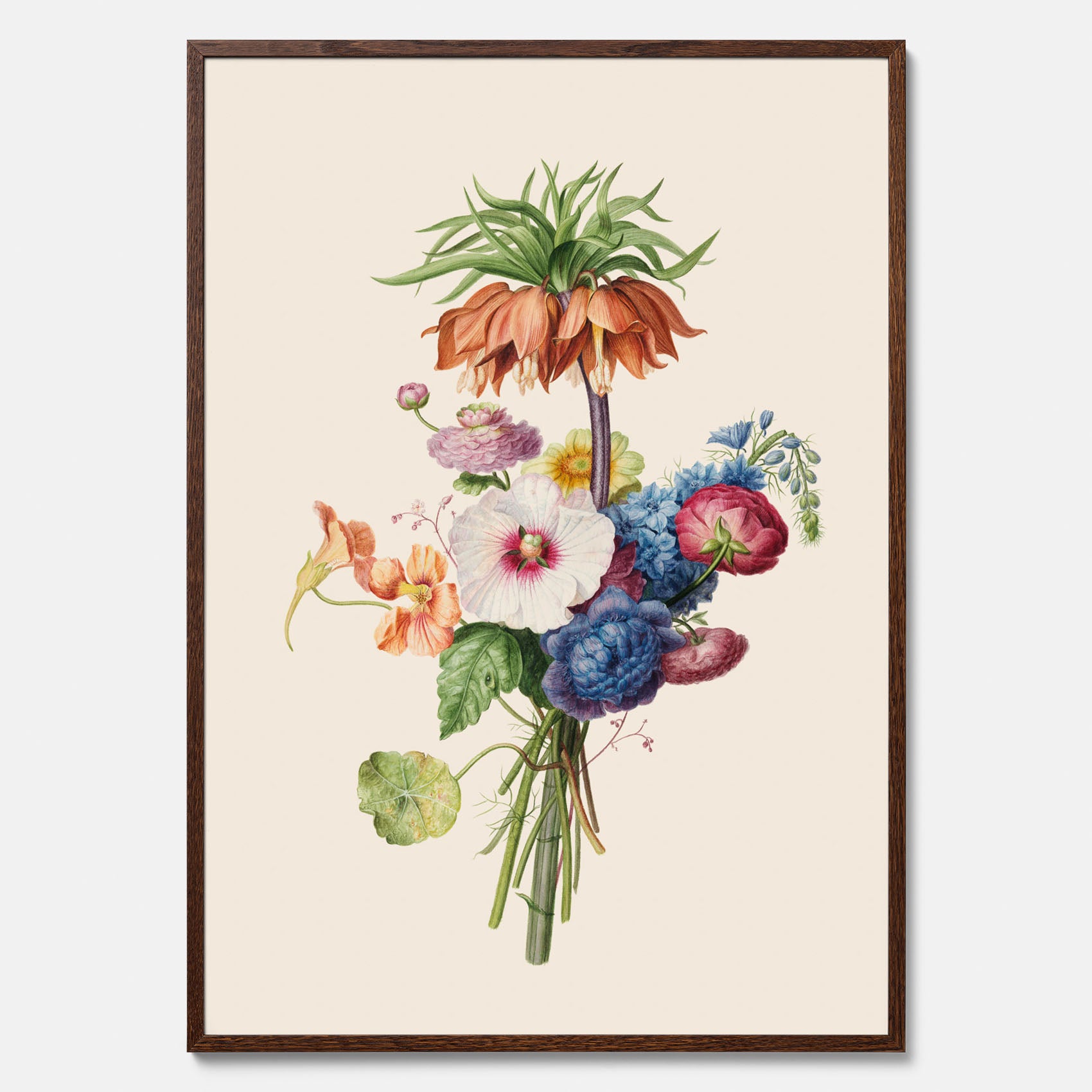 Vintageposter som visar en vacker illustration av en bukett blommor, skapad av den nederländska konstnären Henriëtte Geertruida Knip