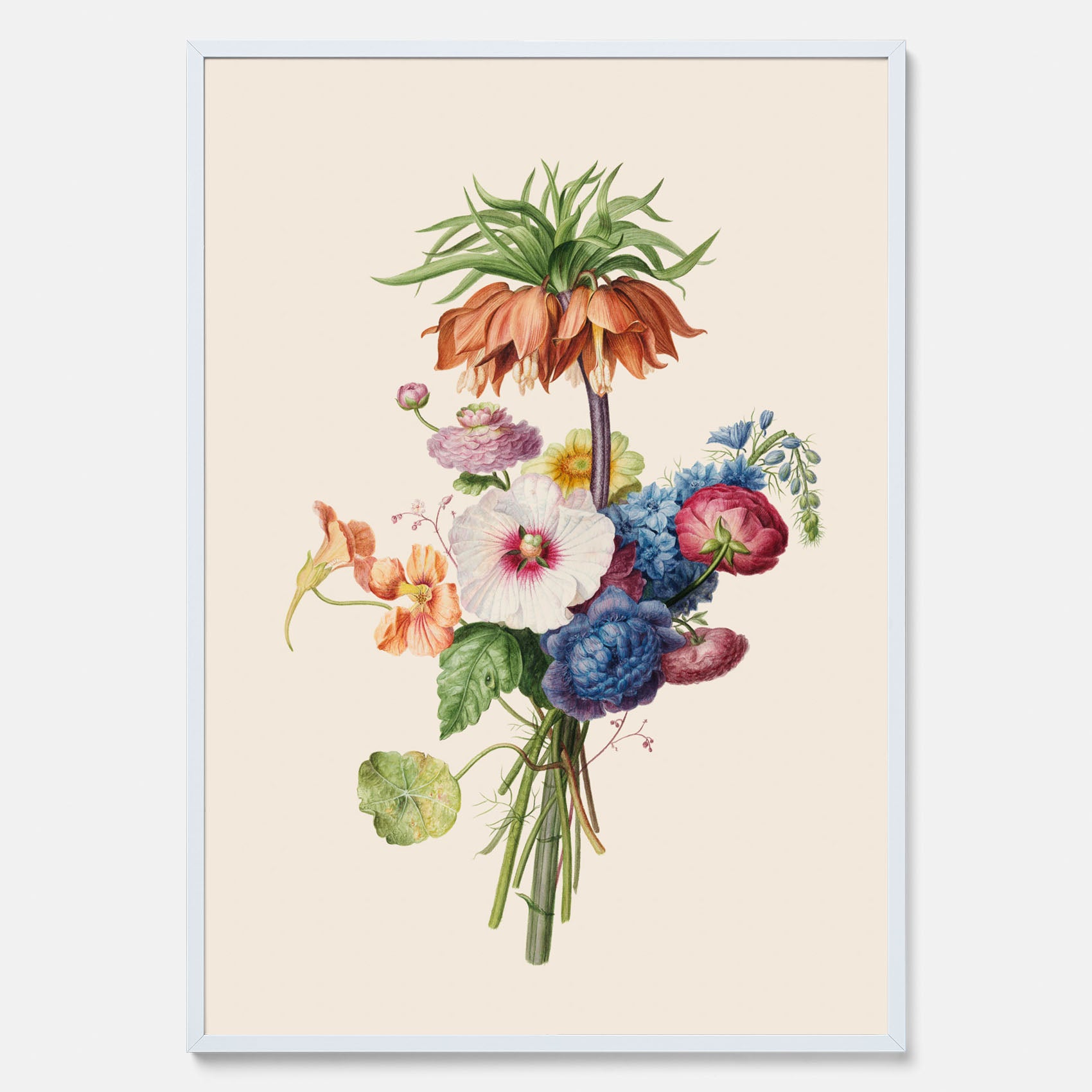 Vintageposter som visar en vacker illustration av en bukett blommor, skapad av den nederländska konstnären Henriëtte Geertruida Knip