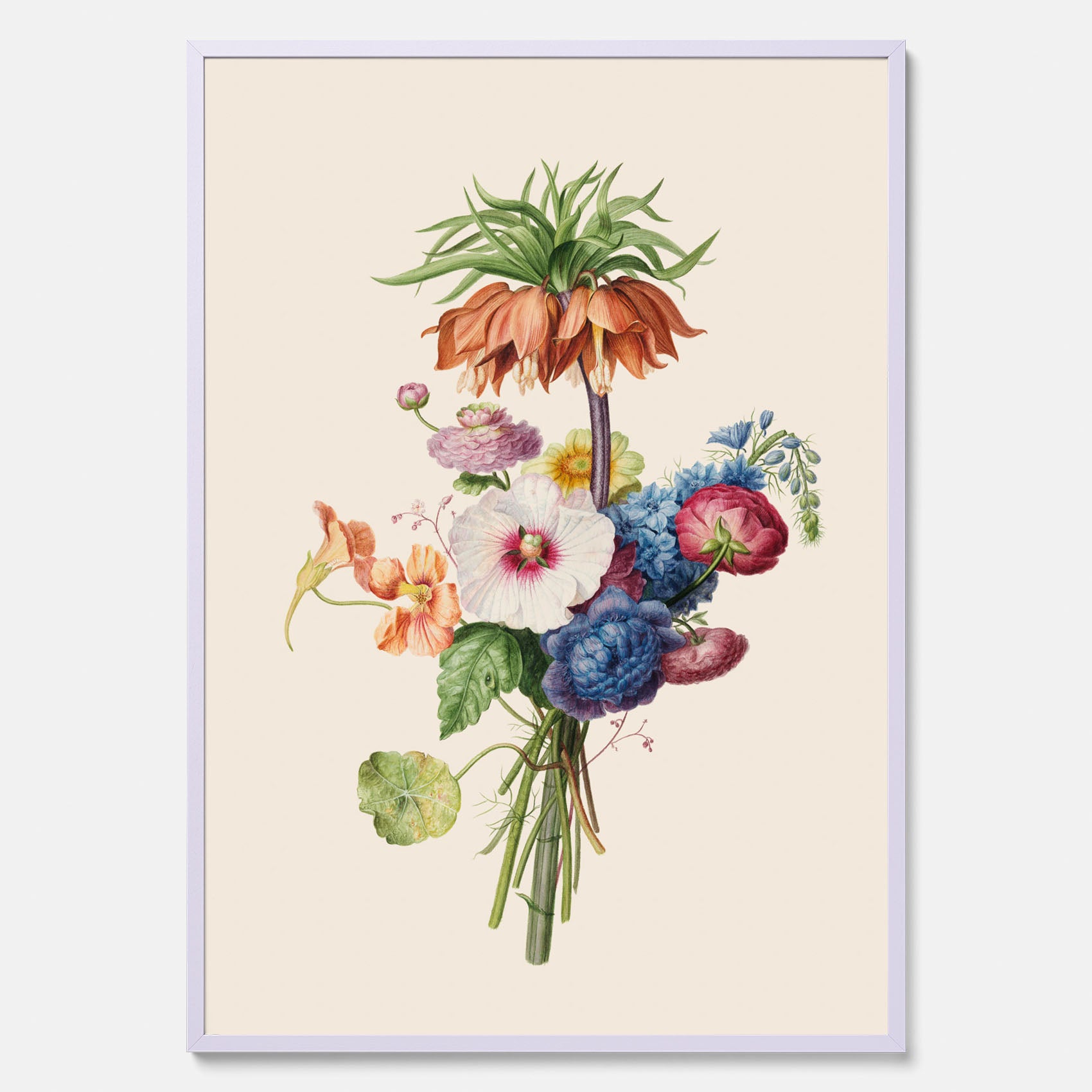 Vintageposter som visar en vacker illustration av en bukett blommor, skapad av den nederländska konstnären Henriëtte Geertruida Knip
