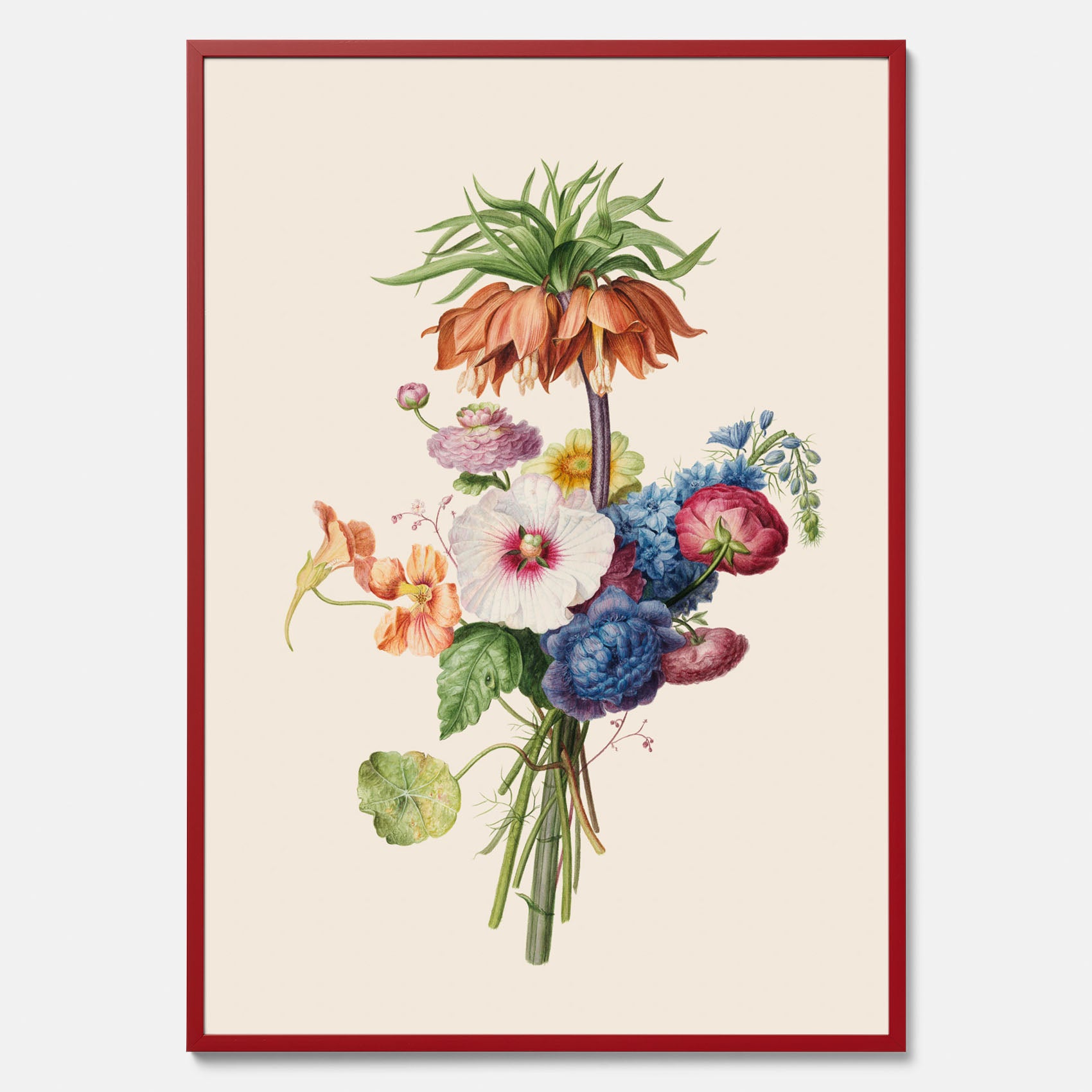Vintageposter som visar en vacker illustration av en bukett blommor, skapad av den nederländska konstnären Henriëtte Geertruida Knip
