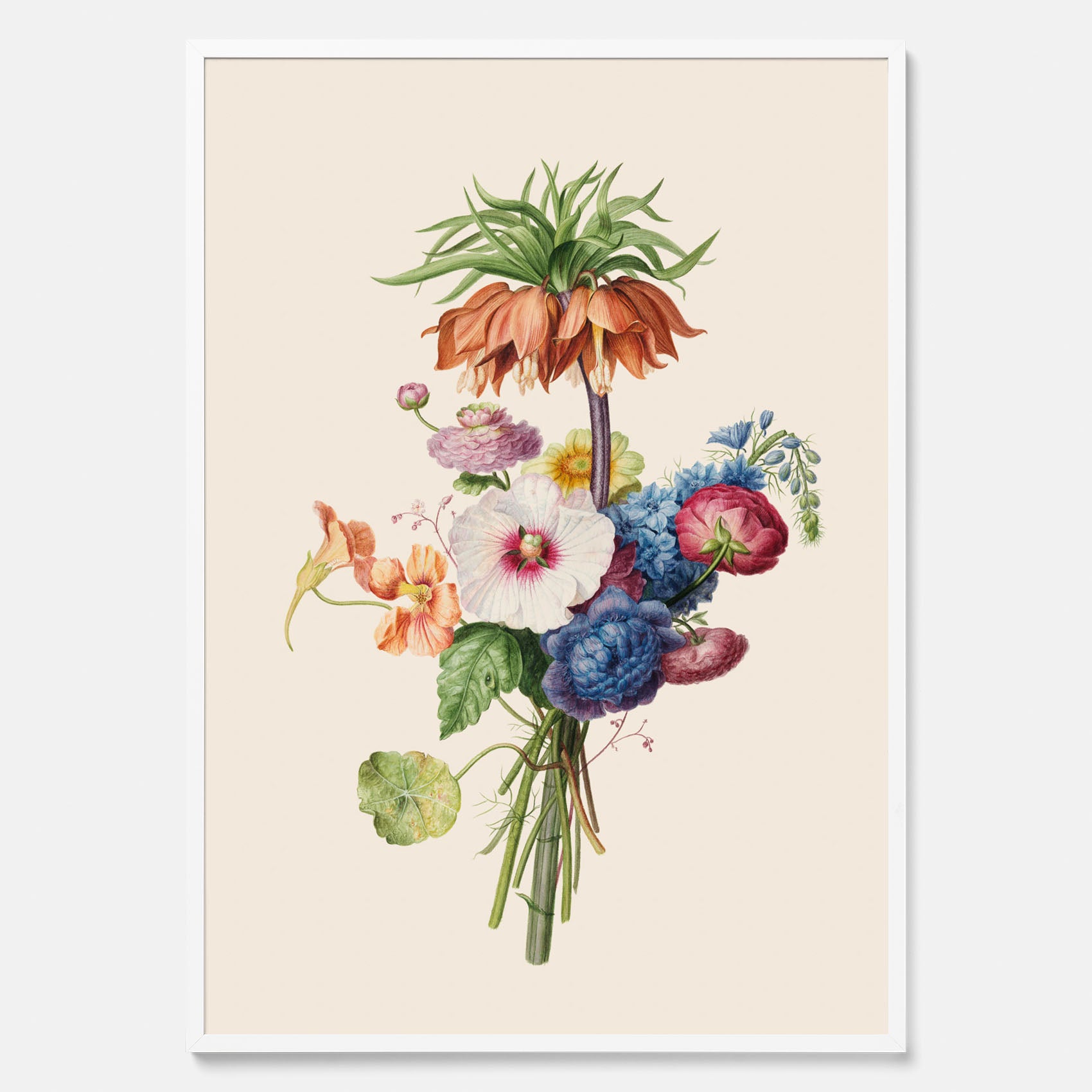 Vintageposter som visar en vacker illustration av en bukett blommor, skapad av den nederländska konstnären Henriëtte Geertruida Knip