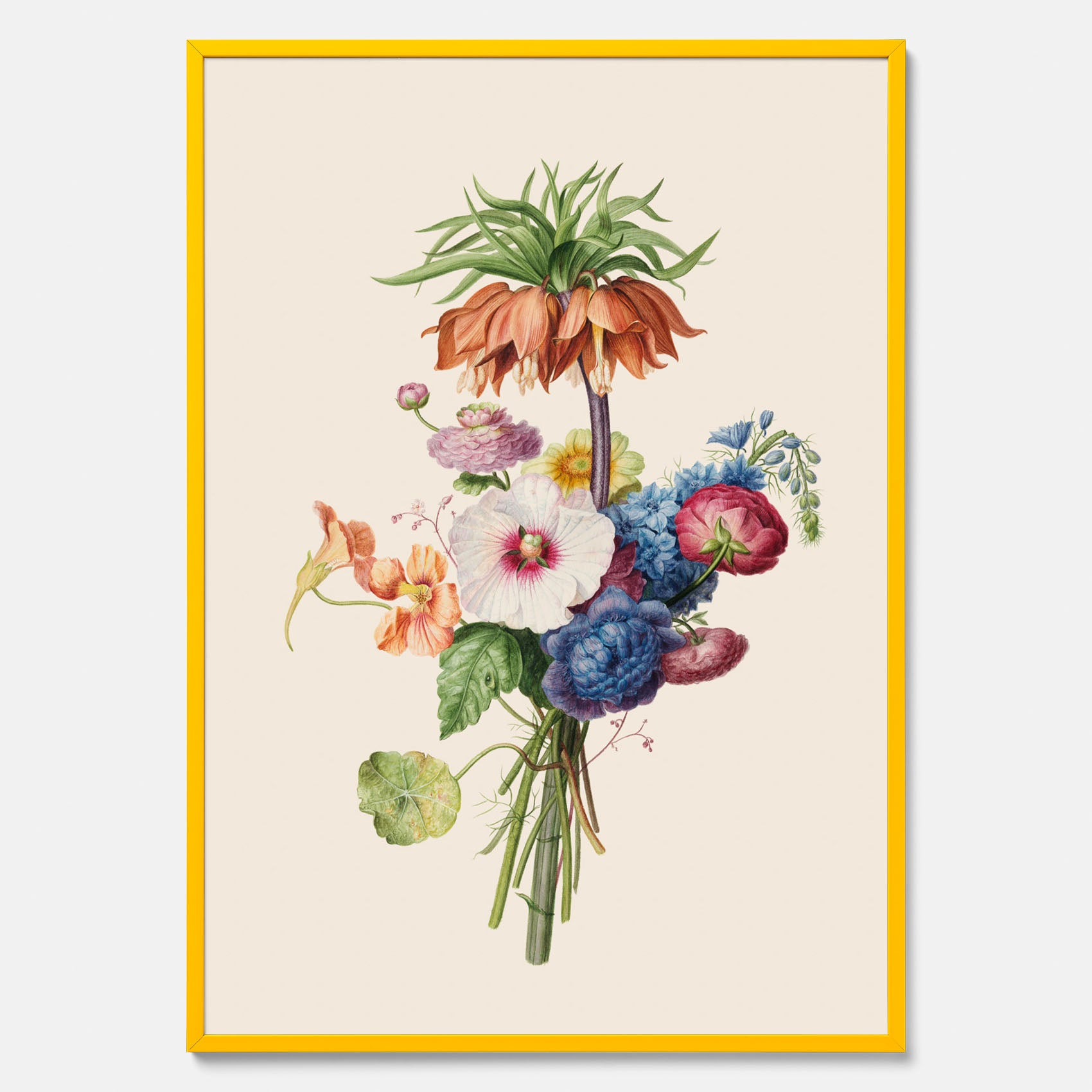 Vintageposter som visar en vacker illustration av en bukett blommor, skapad av den nederländska konstnären Henriëtte Geertruida Knip