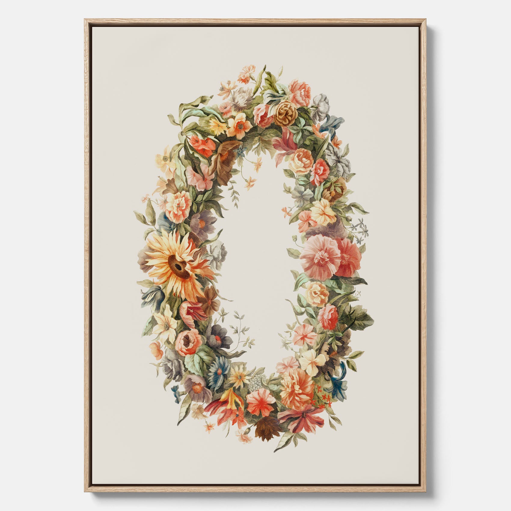 Blomkrans canvastavla – Botanisk poster, vintageposter med blommor, midsommar