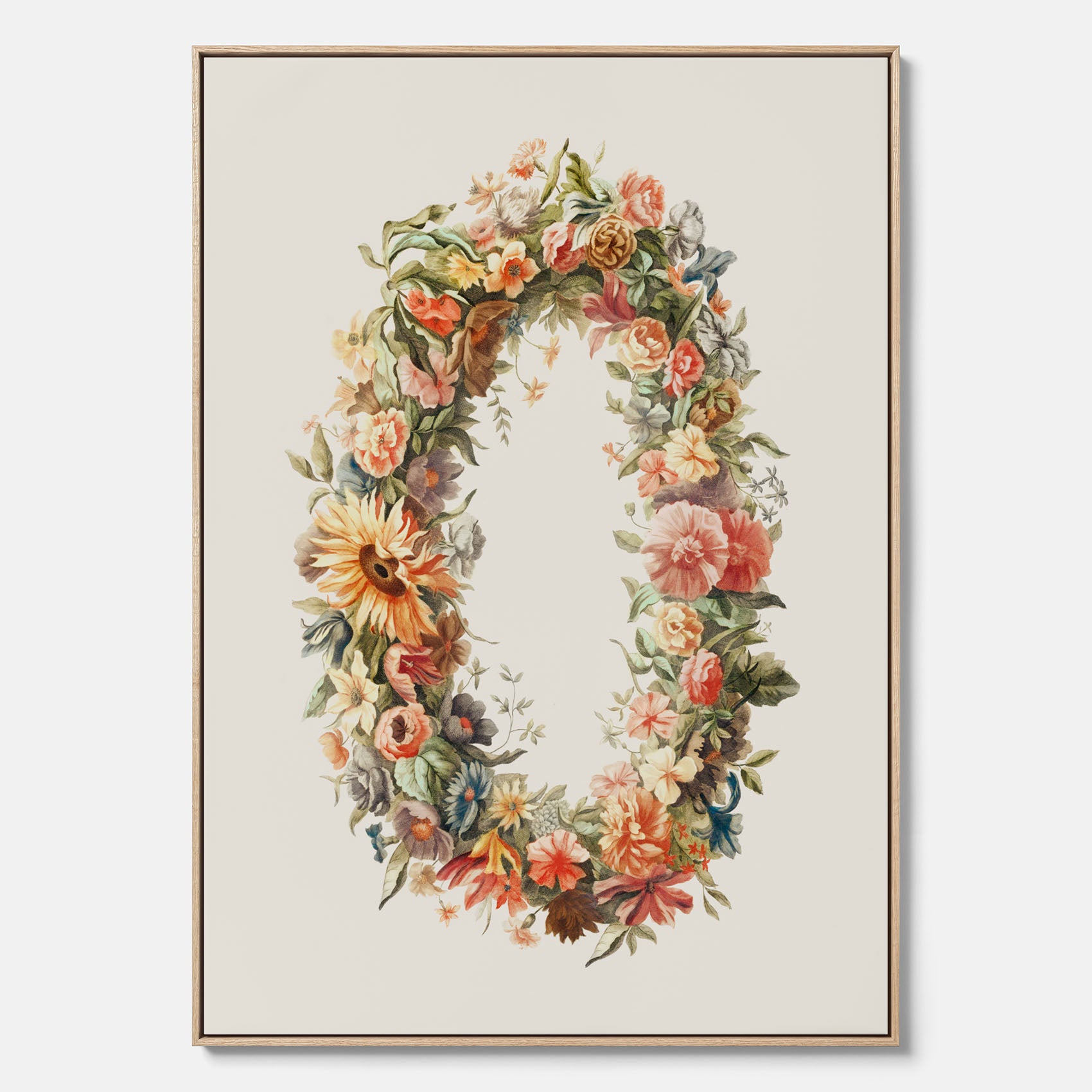 Blomkrans canvastavla – Botanisk poster, vintageposter med blommor, midsommar
