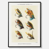 Vintageposter med illustration av fiskedrag för att flugfiska lax, skapad av Mary Orvis Marbury canvas