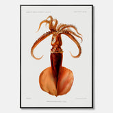 Kökstavla på canvas med en bläckfisk, vintageposter med en illustration av en bläckfisk från boken "Résultats des campagnes scientifiques du prince de Monaco"