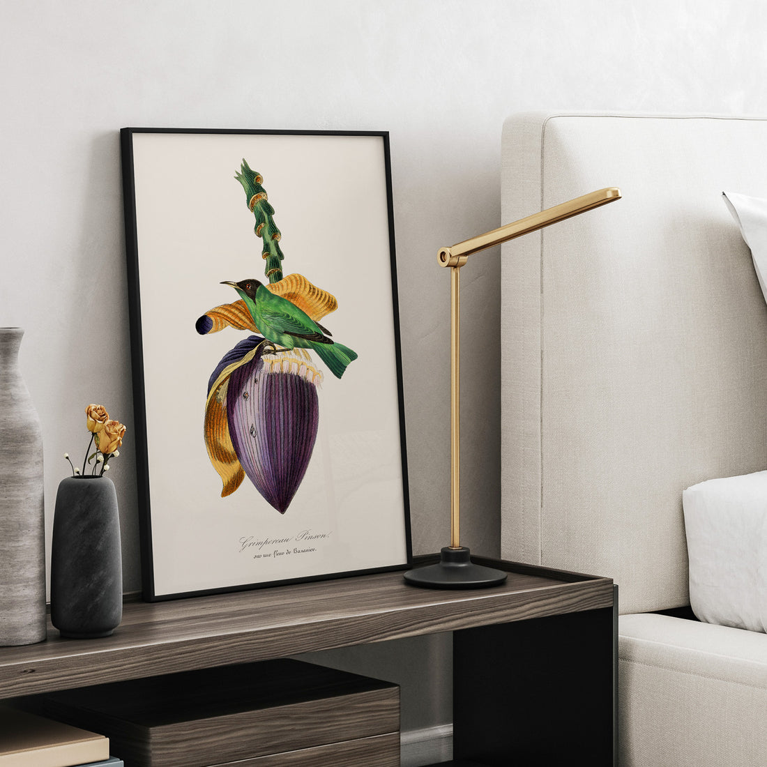 Kökstavla med Trädkrypare &amp; Bananblomma poster – Vintageplansch med fågel och blomma, tavla till kök, köksposter, poster till kök
