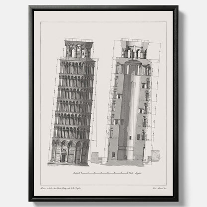Canvastavla med en vintageposter som visar en illustration av Lutande tornet i Pisa, arkitektritning