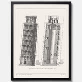 Tavla med en vintageposter som visar en illustration av Lutande tornet i Pisa, arkitektritning