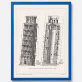 Tavla med en vintageposter som visar en illustration av Lutande tornet i Pisa, arkitektritning