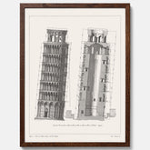 Tavla med en vintageposter som visar en illustration av Lutande tornet i Pisa, arkitektritning