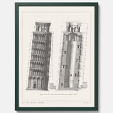 Tavla med en vintageposter som visar en illustration av Lutande tornet i Pisa, arkitektritning