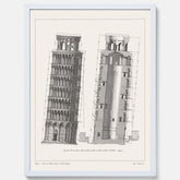 Tavla med en vintageposter som visar en illustration av Lutande tornet i Pisa, arkitektritning