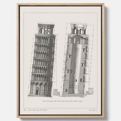 Canvastavla med en vintageposter som visar en illustration av Lutande tornet i Pisa, arkitektritning