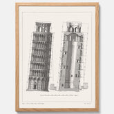 Tavla med en vintageposter som visar en illustration av Lutande tornet i Pisa, arkitektritning