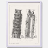 Tavla med en vintageposter som visar en illustration av Lutande tornet i Pisa, arkitektritning