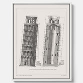 Canvastavla med en vintageposter som visar en illustration av Lutande tornet i Pisa, arkitektritning