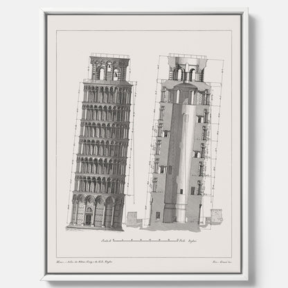 Canvastavla med en vintageposter som visar en illustration av Lutande tornet i Pisa, arkitektritning
