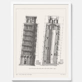 Tavla med en vintageposter som visar en illustration av Lutande tornet i Pisa, arkitektritning
