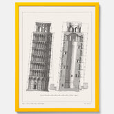 Tavla med en vintageposter som visar en illustration av Lutande tornet i Pisa, arkitektritning