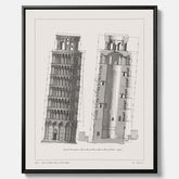 Canvastavla med en vintageposter som visar en illustration av Lutande tornet i Pisa, arkitektritning