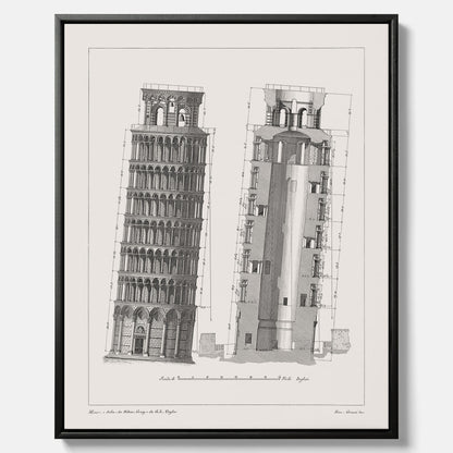 Canvastavla med en vintageposter som visar en illustration av Lutande tornet i Pisa, arkitektritning