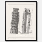 Tavla med en vintageposter som visar en illustration av Lutande tornet i Pisa, arkitektritning
