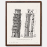 Tavla med en vintageposter som visar en illustration av Lutande tornet i Pisa, arkitektritning