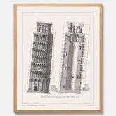 Tavla med en vintageposter som visar en illustration av Lutande tornet i Pisa, arkitektritning