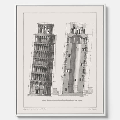 Canvastavla med en vintageposter som visar en illustration av Lutande tornet i Pisa, arkitektritning