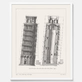 Tavla med en vintageposter som visar en illustration av Lutande tornet i Pisa, arkitektritning