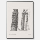 Canvastavla med en vintageposter som visar en illustration av Lutande tornet i Pisa, arkitektritning