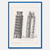 Tavla med en vintageposter som visar en illustration av Lutande tornet i Pisa, arkitektritning