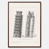 Tavla med en vintageposter som visar en illustration av Lutande tornet i Pisa, arkitektritning