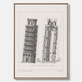 Canvastavla med en vintageposter som visar en illustration av Lutande tornet i Pisa, arkitektritning