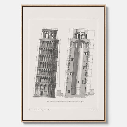 Canvastavla med en vintageposter som visar en illustration av Lutande tornet i Pisa, arkitektritning