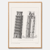 Tavla med en vintageposter som visar en illustration av Lutande tornet i Pisa, arkitektritning