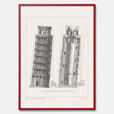 Tavla med en vintageposter som visar en illustration av Lutande tornet i Pisa, arkitektritning