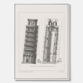 Canvastavla med en vintageposter som visar en illustration av Lutande tornet i Pisa, arkitektritning