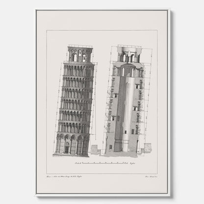Canvastavla med en vintageposter som visar en illustration av Lutande tornet i Pisa, arkitektritning